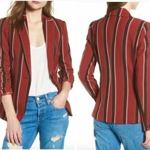 NWT Mural Red Burgundy Stripe Button Blazer Women's Size Small